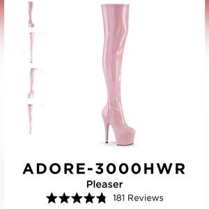 Adore 3000HWR Thigh High HOLOGRAPHIC Baby Pink Platform Stretch Boots HOLO